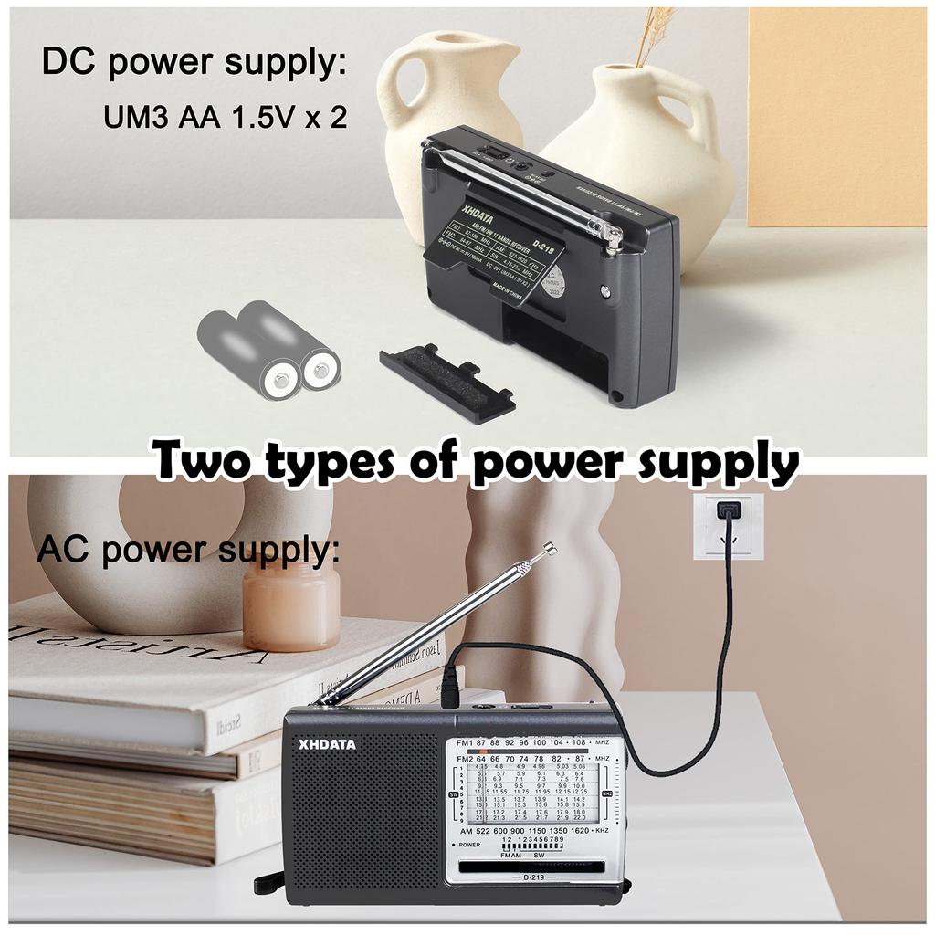 XHDATA D219 Портативный Коротковолновый Широкий FM Карманный Батарейки AA Аварийный Простой Горизонтальный Японская Инструкция Серый Радио, Компактный, FM, AM, SW,