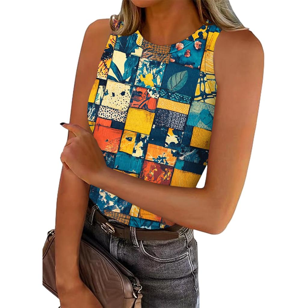 Женская летняя мода повседневная круглая горловина без рукавов облегающий топ-майка