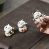 Maneki Neko Lucky Cat Tea Pet, Yixing Zisha Clay Raiseable Figurine for Good Fortune & Wealth, Creative Tea Ceremony Desktop Orn
