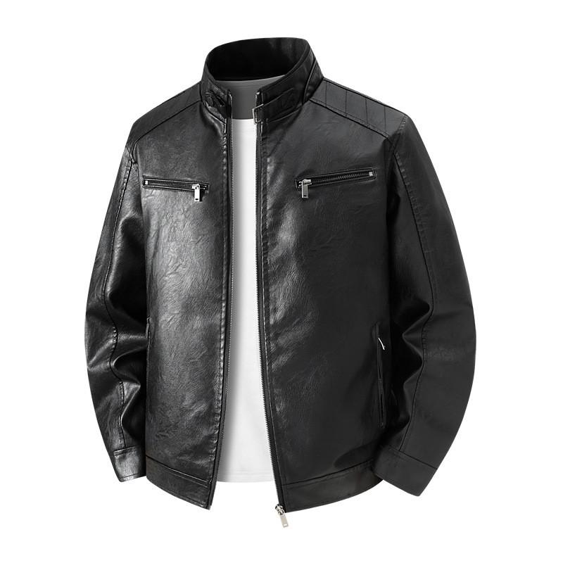 2026 Mens Faux Leather Jacket Casual Stand Collar Versatile Biker Style Black Wine Red Coffee Loose Fit