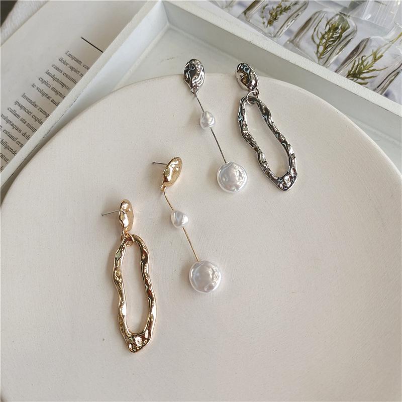 Geometric Pearl Earrings Asymmetrical Earrings Personality Irregular Baroque Style Earrings