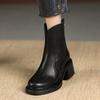 Зимние женские ботинки Кожаные ботинки Массивная подошва Осенние Ретро Натуральная кожа Женская обувь Ботильоны на высоком каблуке Ботинки челси