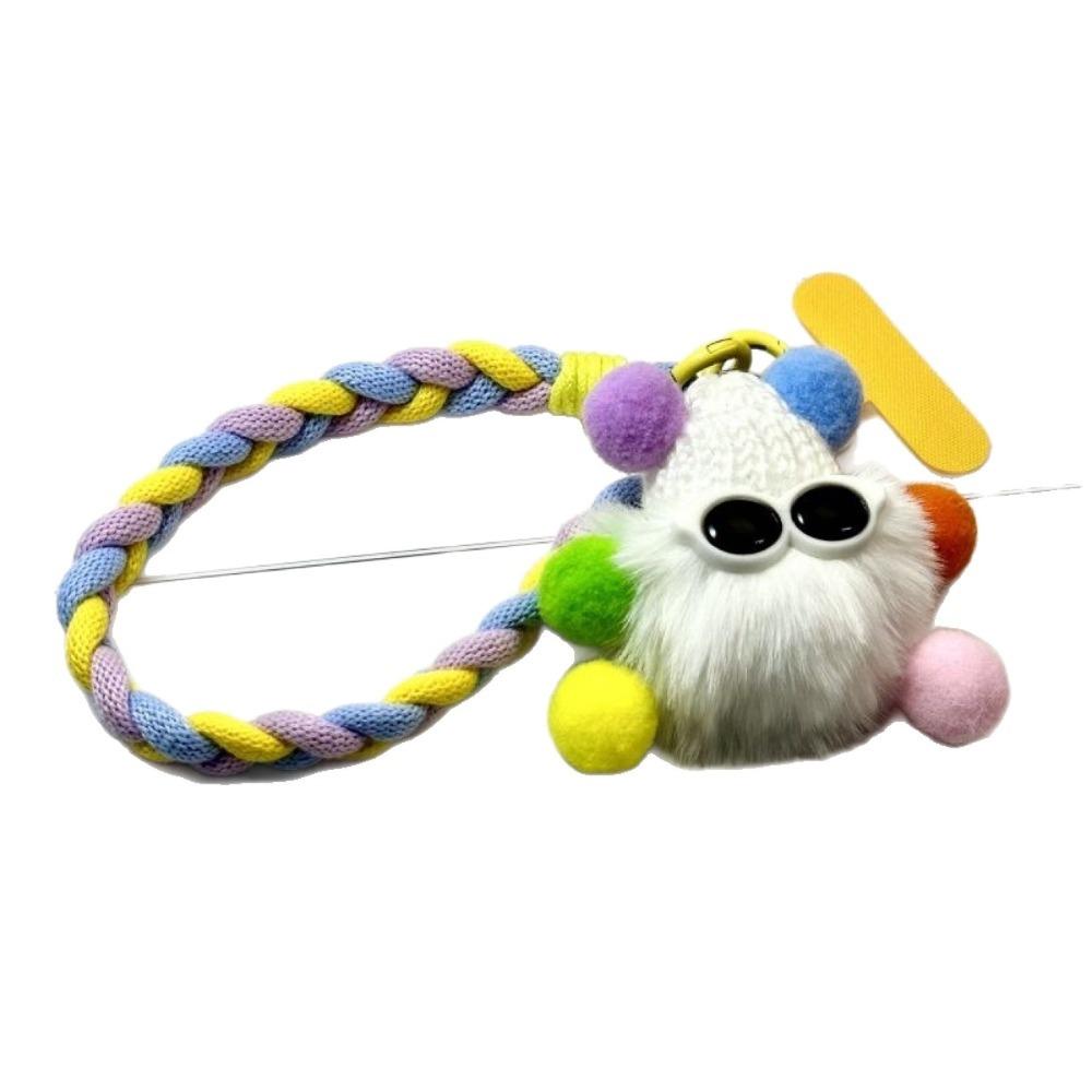 Кавайный плюшевый брелок в виде угольного шарика - Дизайн с солнцезащитными очками и вязаной шапкой с разноцветной плетеной веревкой, стильный аксессуар для автомобиля/сумки