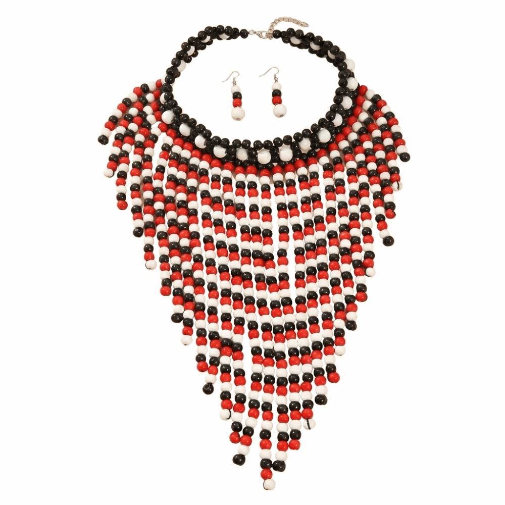 Handmade Jewelry Set Wood Tassel Necklace Luxury Ear Studs  Party