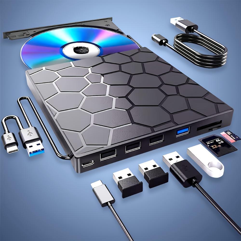 Многофункциональный внешний оптический привод DVD-рекордера 7-в-1 USB3.0 может быть подключен к внешнему U-диску и может быть вставлен в карту для расширения
