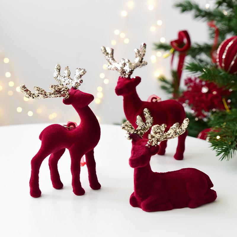 Tree Red Christmas Reindeer Decor Sparkling Figurines Holiday Hanging Ornament