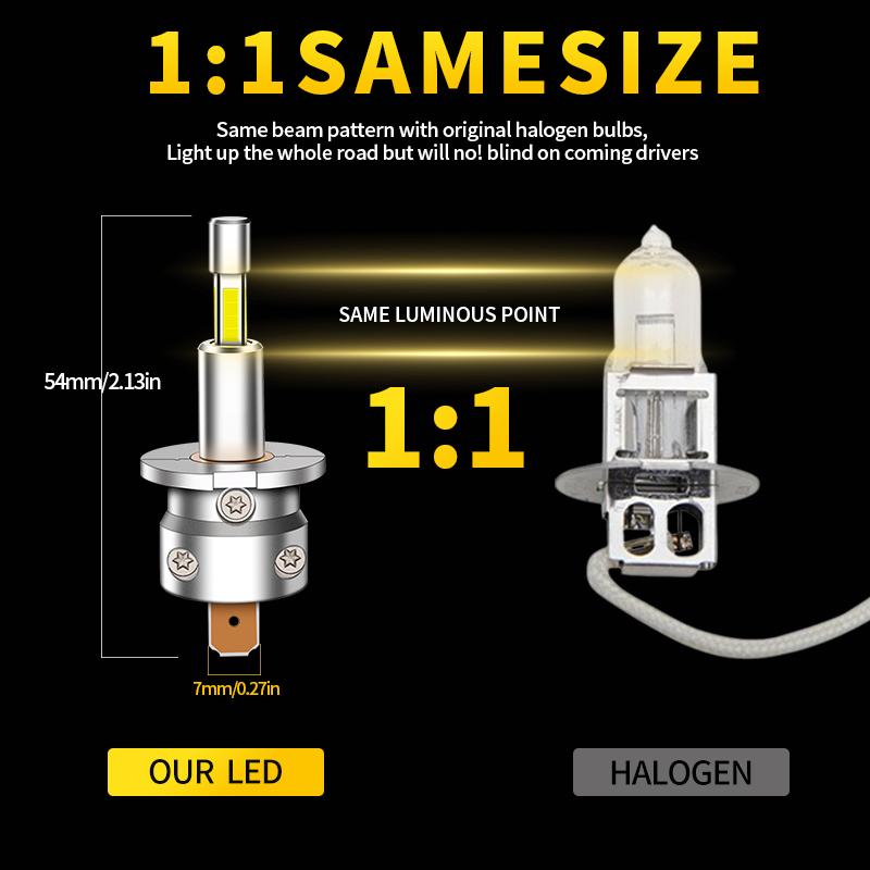 1PC/2PC H3 55W Mini H3 LED Car Headlight Bulb Light New 360° Canbus 30000LM Light for Car Turbo Size Headlamp 6500K 12V With Fan