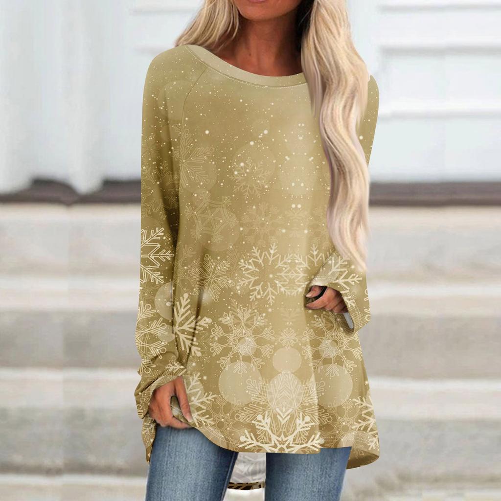 Женский модный свободный свитер средней длины с круглым вырезом и рождественским принтом, рукава реглан, повседневный топ с длинными рукавами