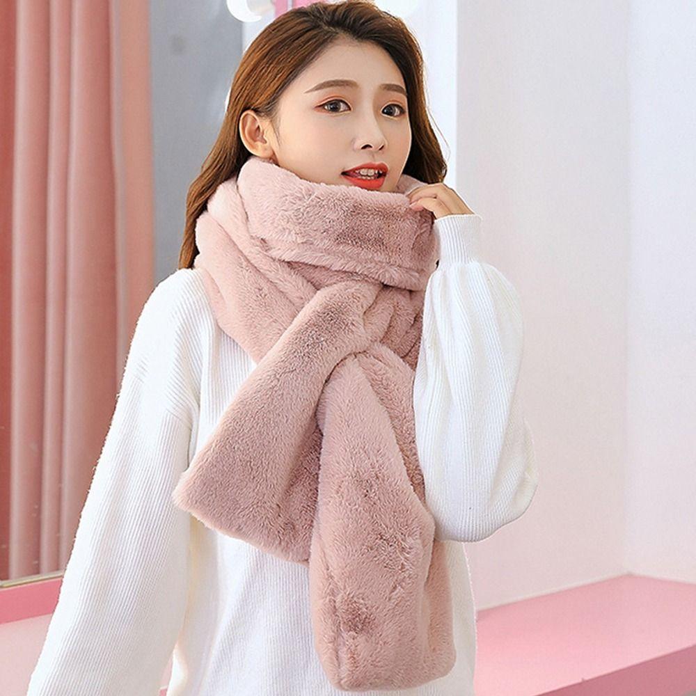 Soft Plush Faux Fur Scarf Thicken Warm Neck Protector Fashion Shawl Scarves for Women