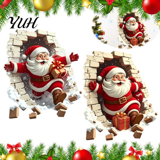 Decorative Wall Stickers Broken Santa Sticker, Christmas Claus Decoration Decal, Reusable Decals Removable Mural for Living Room Bedroom Holiday Party