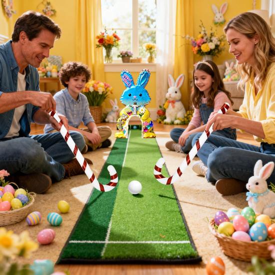 Набор для игры в гольф «Пасхальный кролик» Деревянное мини-поле для гольфа с клюшкой-леденцом и мячами для домашней пасхальной вечеринки