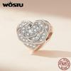 WOSTU 925 Sterling Silver Rainbow Crystal Heart beads Wedding Dress Charms Pearl Pendant Fit Original Bracelet DIY Necklace Gift
