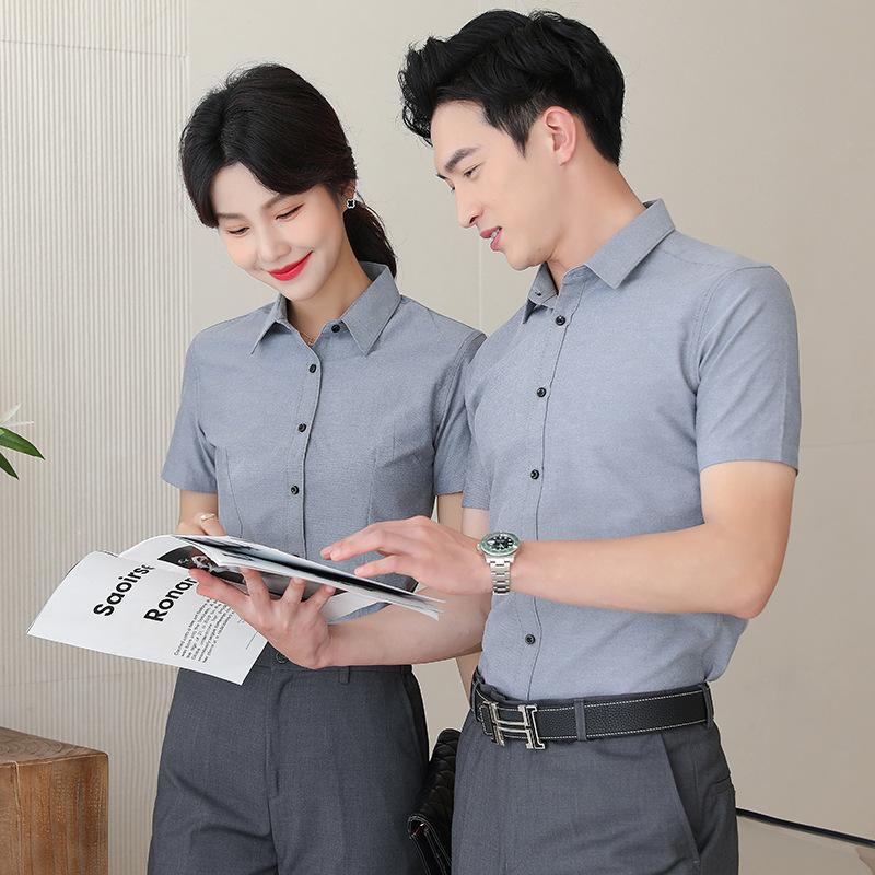 Solid color shirt non-ironing elastic breathable business slim fit inch clothes professional wear white shirt short sleeves work
