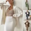 2 Pcs/Set Cardigan Sweater Coat Skirt Set Mid Length Loose Long Sleeve Knitted Jacket