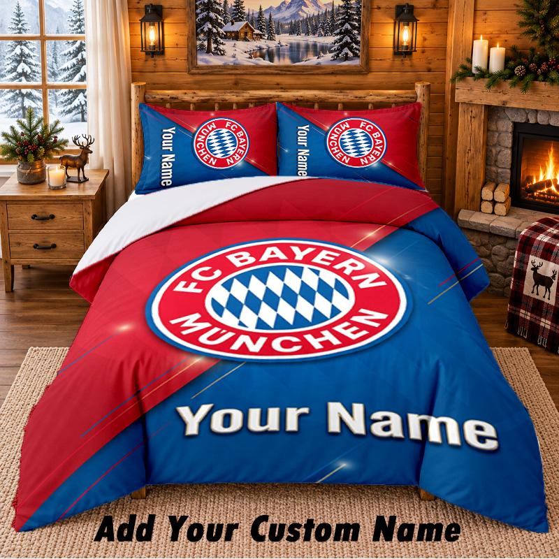 Bayern Munich Pattern Bedding 3Pcs Set Custom Name, Bed Sheet And Pillowcases For Home Bedroom