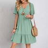 Summer Women Loose Cake Dress Short Sleeve V Neck