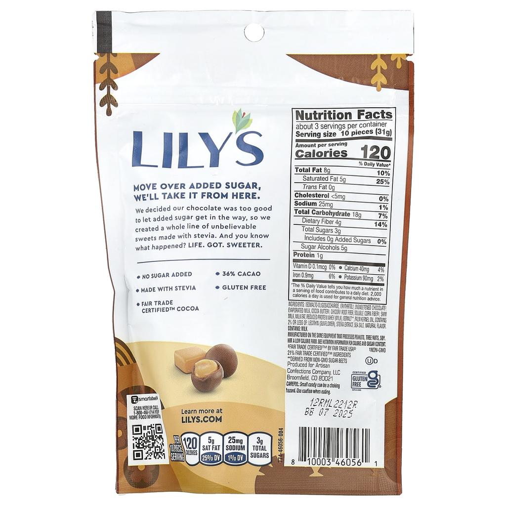 Lily's Sweets Покрытая карамелью, молочный шоколад, 3,5 унции (99 г)