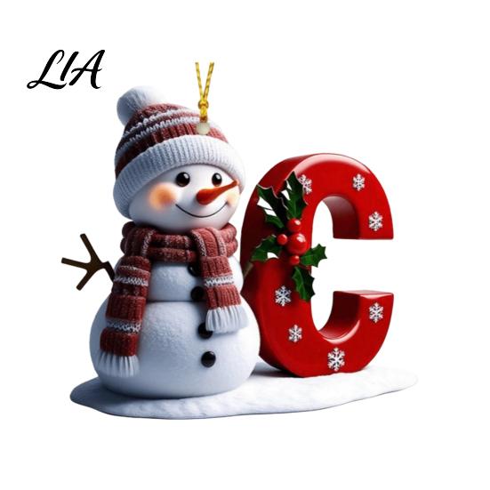 Custom Christmas Tree Decorations 2D Snowman Ornaments, Personalized Letter Ornaments for Tree, Initial Ornament, Ornament DIY Hanging Xmas