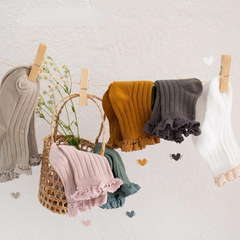 Осенне-зимние винтажные хлопковые носки для маленьких девочек, однотонные детские носки, носки принцессы для девочек, японские хлопковые носки