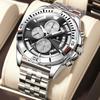 Waterproof Mens Chronograph Watch Luminous 3 Subdial Timer Calendar Quartz Wristwatch Stainless Steel Bracelet