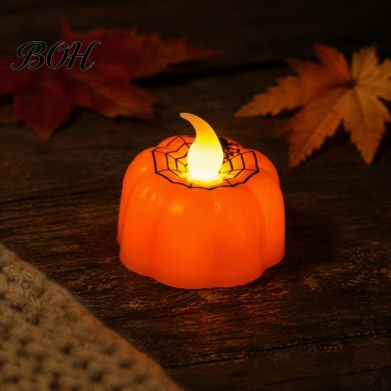 Safe Plastic Candle Props 2Pcs Halloween Pumpkin Flameless Candles, Battery Operated LED Candle, Decorative Candles Tabletop Display Ornaments Light,