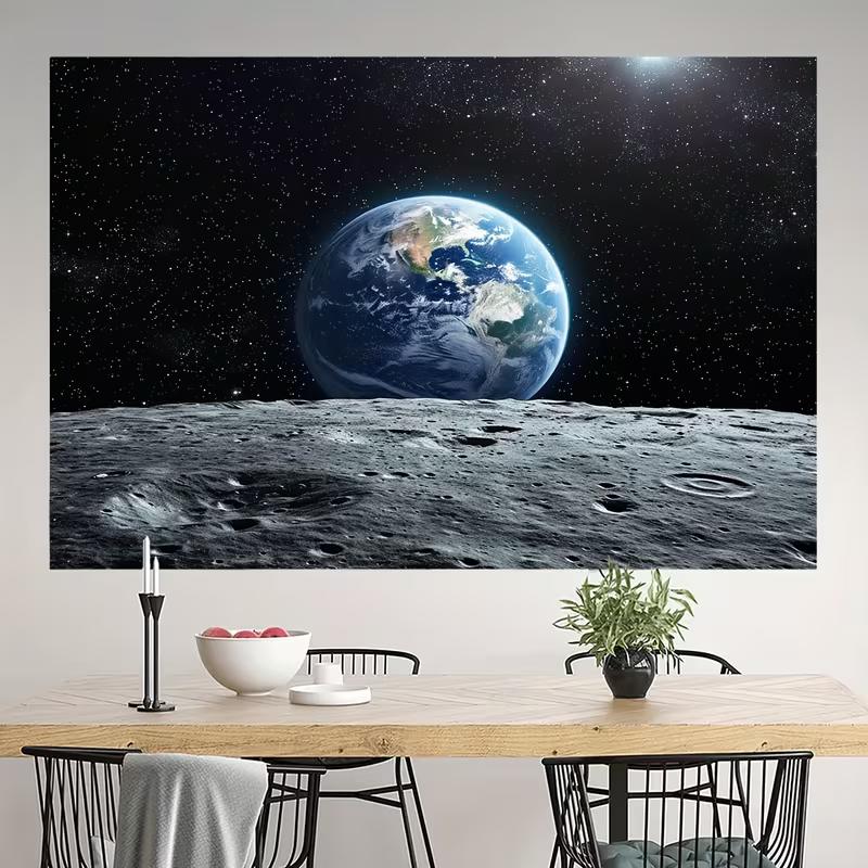 2D Плоская Печать Космическая Настенная Вешалка Восход Земли с Поверхности Луны Звездное Небо Фон