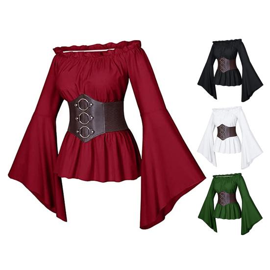 Женский топ с корсетом, средневековый пиратский блузка с открытыми плечами, нестандартные расклешенные рукава, лепестковый подол, костюм для косплея на фестивале