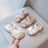 Toddlers Kids Beach Shoes for Girls Princess Bow-knot with Lace Children Pearl Beading Summer 2025 New Sandals Elegant Sweet Hot