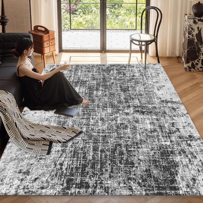 Black and White Carpet Living Room Carpet Light Luxury Style Dark Color Bedroom Abstract Sofa Comfortable and Dirt Resistant