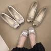 2024 French Square Toe Bow Flats Shoes 2024 New Autumn Shallow Fairy All-match Gentle Office Dress Low Heels Pumps Female Ballerina