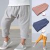 Summer Boys Pants Solid Linen Pleated Harem Pants Baby Girls Elastic Waist Nine Points Pants Kids Clothes 0-7Y Children Clothing