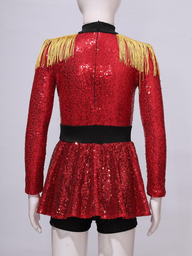 Хэллоуин Рождество Фестиваль Сценическое представление Инспектор Цирк Косплей Костюм Детская танцевальная одежда Блестящие пайетки Платье Комбинезон