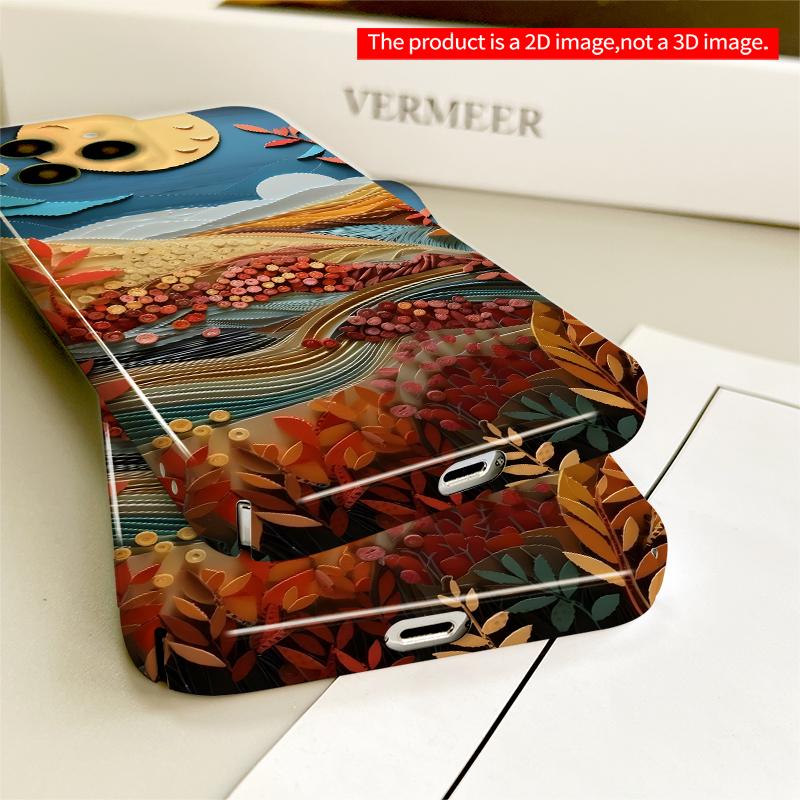 2DFlat Autumn Moonlight Paper Art Landscape All inclusive film hard iPhone case, compatible with iPhone 18 Pro Max 17 16 15 14 13 12 11