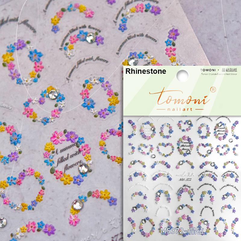 5D Mini Flowers Colorful Wreath Daisy Delicate Shiny Rhinestone Spring Self Adhesive NailArt Decorations Stickers Manicure Decal