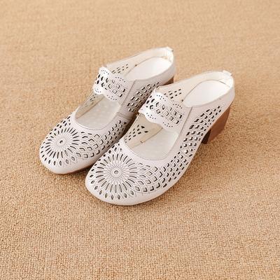 Новые летние туфли ручной работы в стиле ретро с полыми отверстиями, повседневные женские тапочки на среднем каблуке, туфли средней высоты с мягкой подошвой