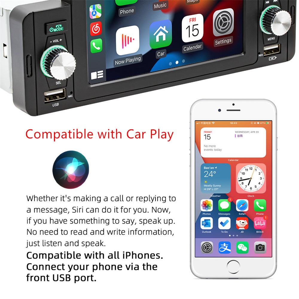 1 Din 5'' Car Radio Multimedia MP5 Player Compatible with Carplay Android Auto