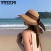 Women's Bow Woven Straw Sun Hats Retro Elegant Summer Beach Sunscreen Hats Wide Brim Foldable Multifunctional Sun Resistant Large Hats