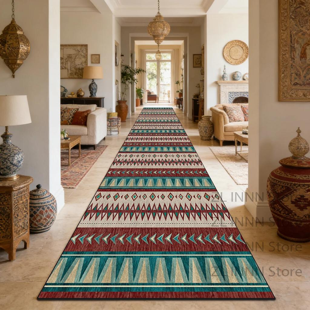 Non-slip Washable Runner Rug, Moroccan Ethnic for Hallway Living Room Porch Decor