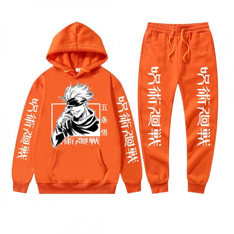 Mens Winter Hooded Sweatshirt Set With Jujutsu Kaisen Gojo Satoru Print Thick Casual Streetwear Tracksuit