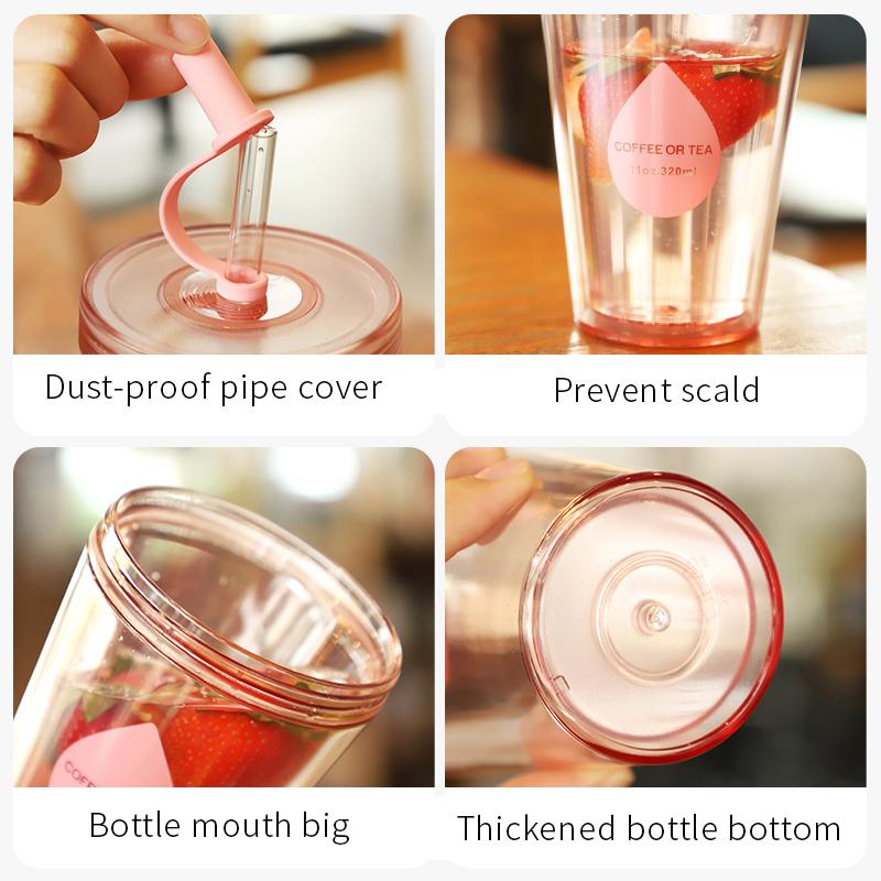 Двухслойная соломенная чашка для молочного чая с крышкой, портативная чашка для воды, чашка для фруктового чая, маленькая креативная пластиковая чашка для лета, бутылка для воды