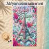 Hearts Theme Soft Beach Towel Personalized Custom Name Text Towel Portable for Beach Pool Travel