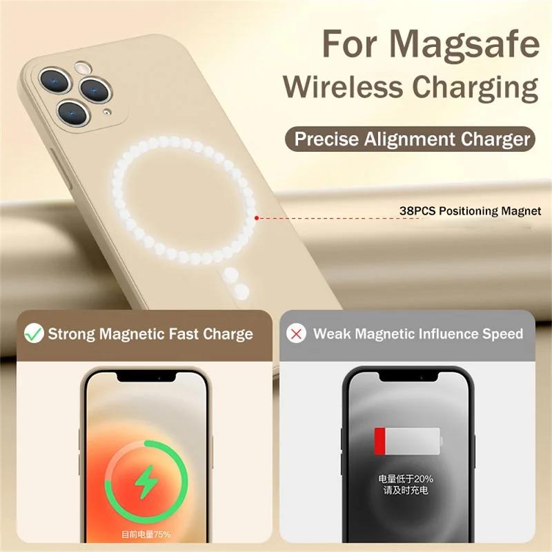 Чехол из жидкого силикона для iPhone 16 1 14 13 11 12 Pro Max Plus, телефон, магнитная беспроводная зарядка, противоударная задняя крышка