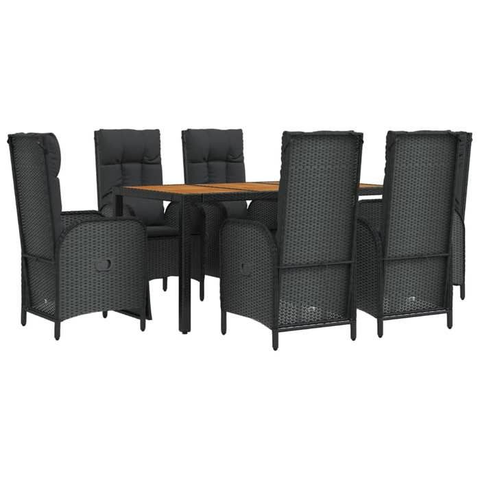 VidaXL Garden Dining Set Cushions 7pcs Black Wicker, Dining Set, Dining Set 3185081