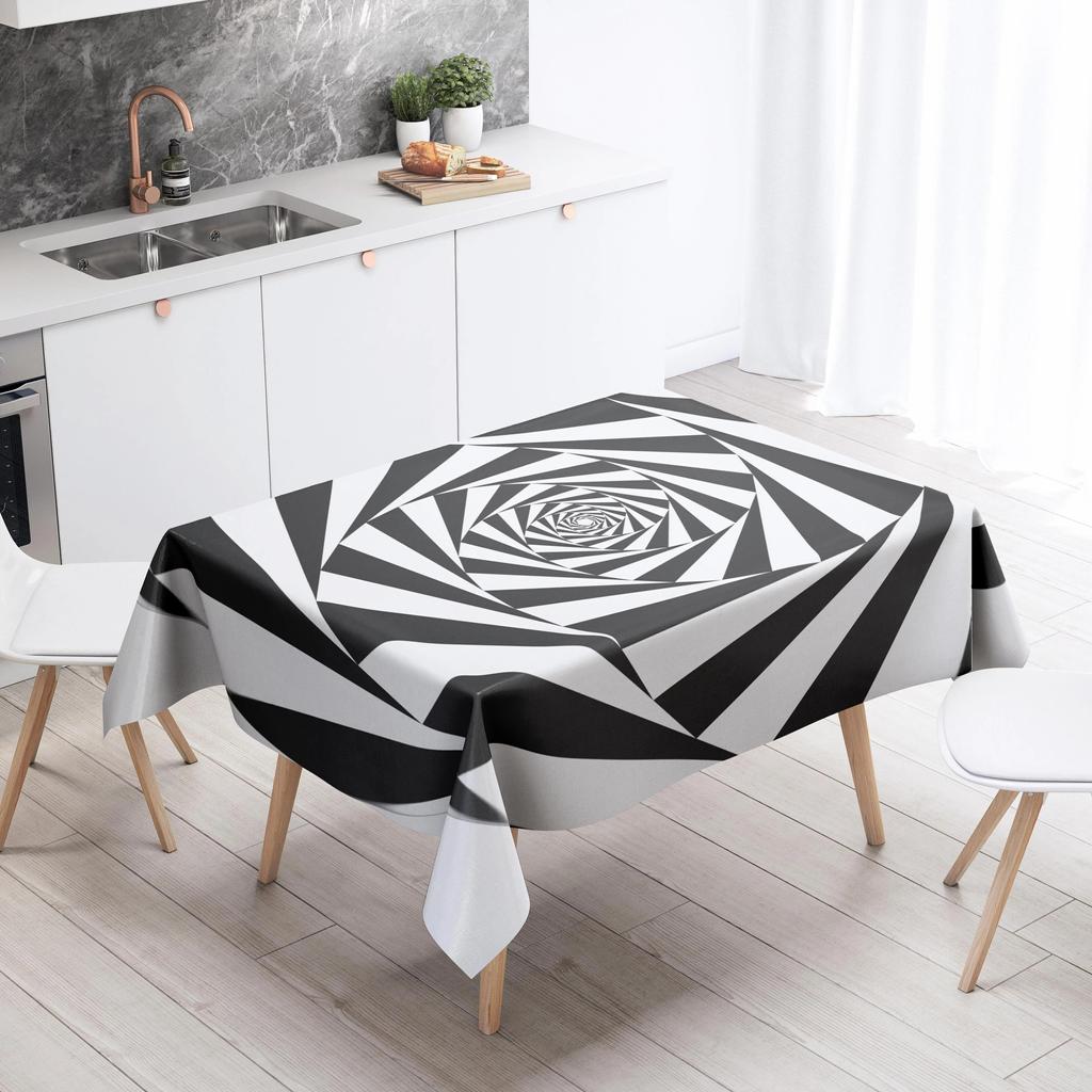 Черно-белая скатерть с геометрическим рисунком, водонепроницаемая обеденный стол с защитой от пятен, домашний декор, прямоугольная кухонная столешница для камина