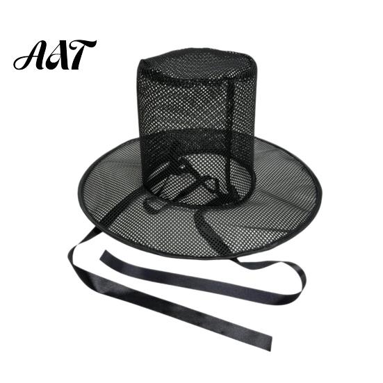 Magician Pointed Hat Vintage Korean Gat Hat, Black Mesh Wide Brim Joseon Dynasty Comfortable Halloween Scholar with Neck Strap, Cosplay