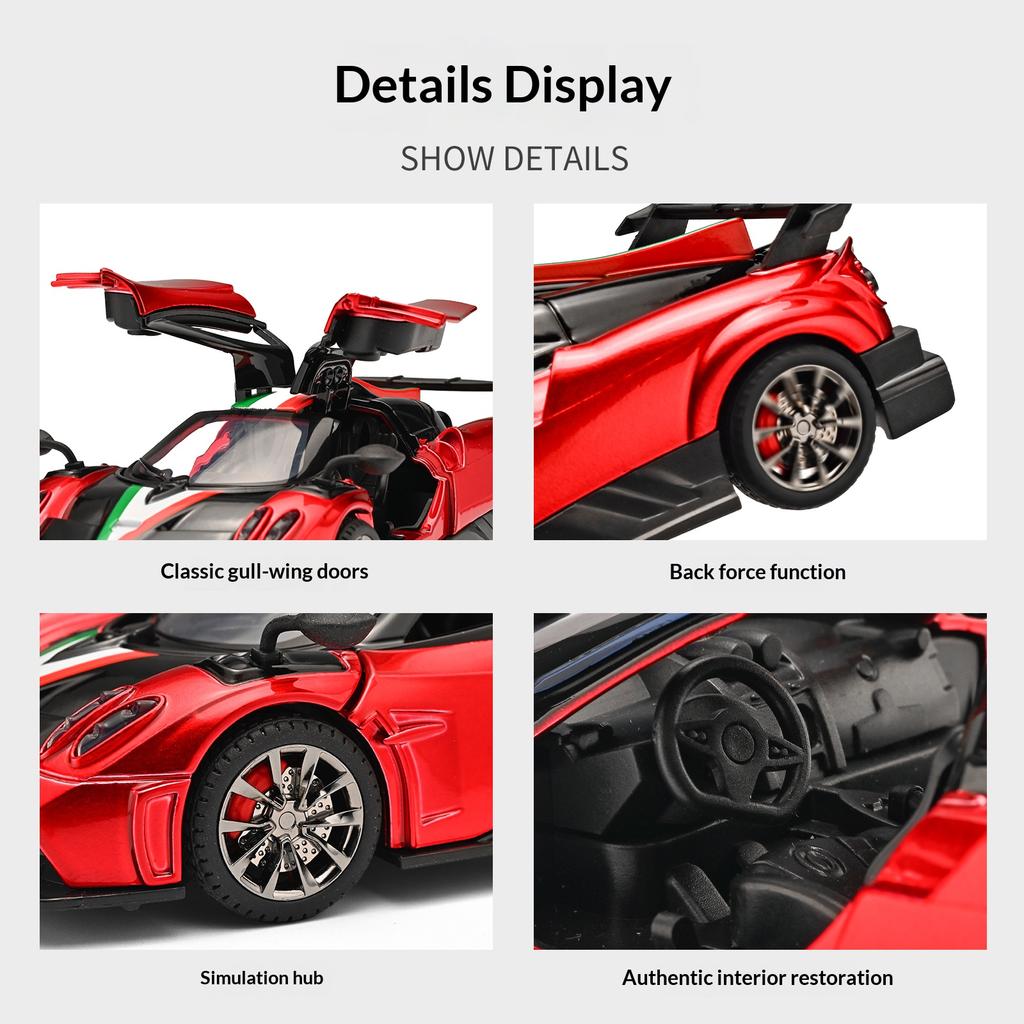 1:32 Масштабная литая модель спортивного автомобиля Pagani Imola Roadster со звуком и светом Детская игрушка Подарок мальчику на день рождения