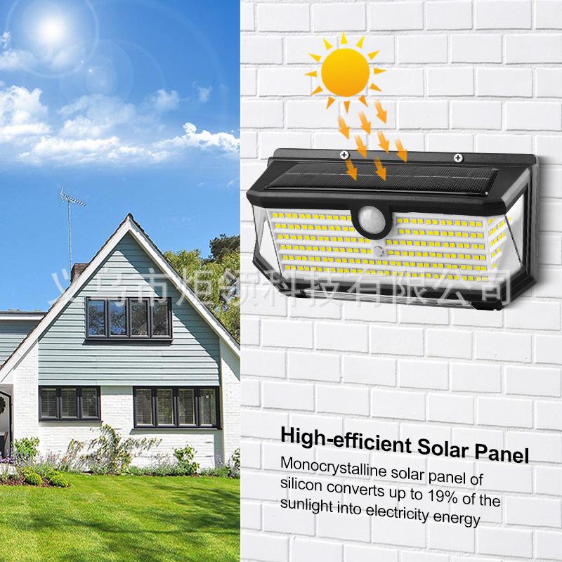 218-светодиодный настенный светильник на солнечной батарее с датчиком движения - Водонепроницаемый, пятисторонний дизайн с красным и синим миганием