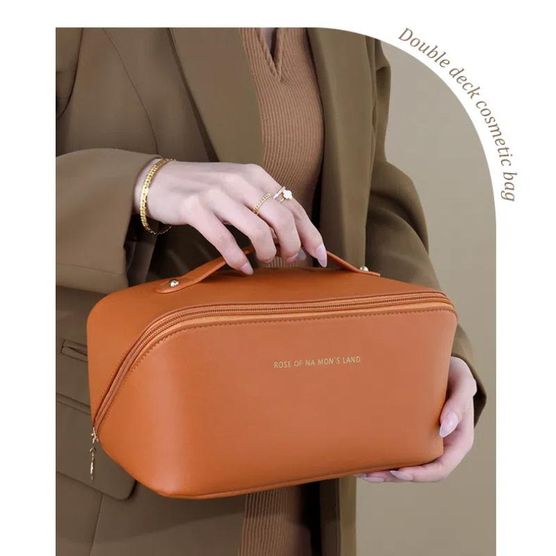 Кожаная дорожная косметичка большой вместимости, портативный женский косметичка, водонепроницаемый многофункциональный органайзер для туалетных принадлежностей, сумка для хранения