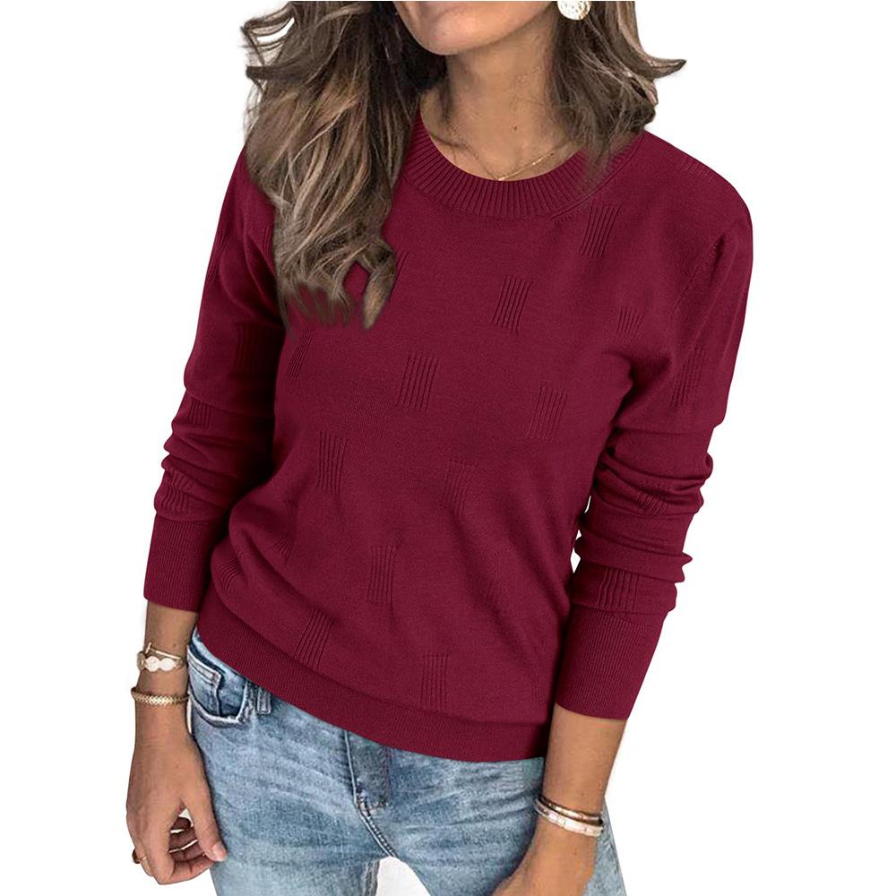Autumn and Winter Solid Color Round Neck Pullover Knitted Base Sweaters with Scratch Marks Long Sleeved Women's Sweaters