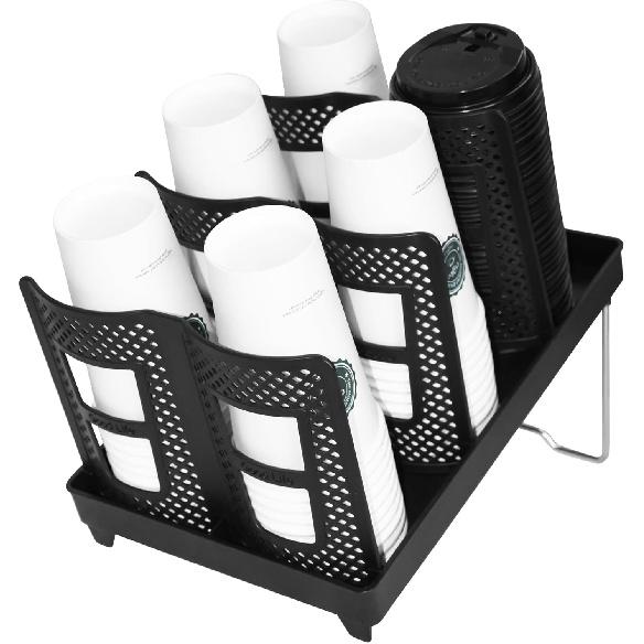 Coffee Cup Holder,Cup and Lid Dispenser with Stand,Disposable Cups Organizer,6 Slots,for Coffee
